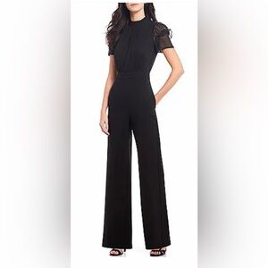 NWT DILLARDS Vince Camuto Sheer Sleeve Mock Neck Chiffon Bodice Jumpsuit